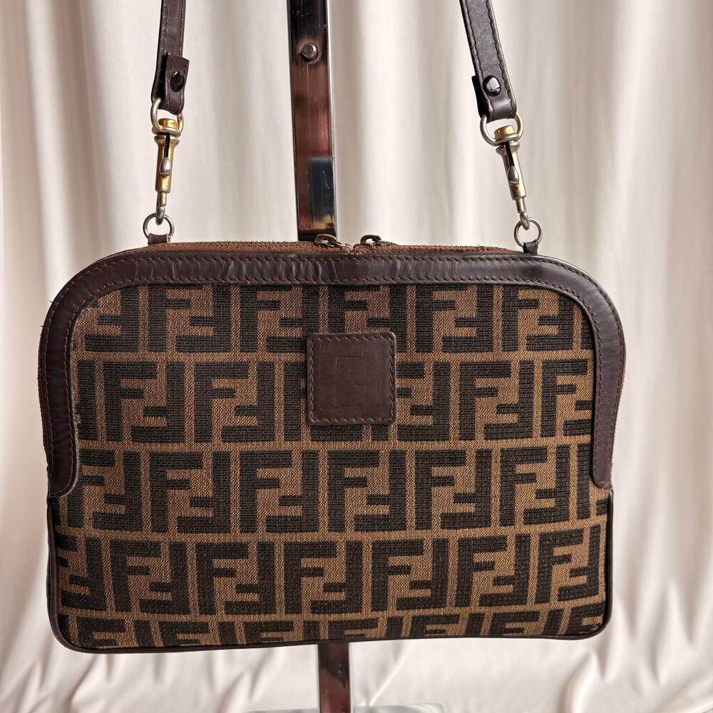 Vintage Fendi Zucca Canvas and Leather Monogram Thin Shoulder Bag - Picture 3 of 16